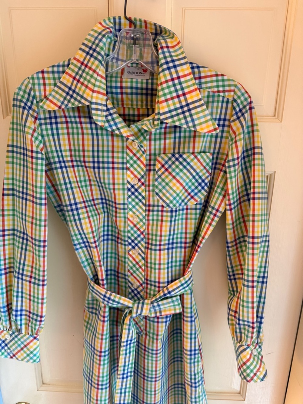 Colorful Multi-Check Button-Down Shirt Dress